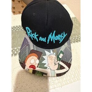 Rick and Morty Bioworld Snapback Hat Black Teal Graphic Brim Adult Swim Cap